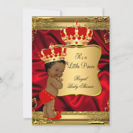 Convites Chuva de Bebê Príncipe Afro-Americano Dourado Verm