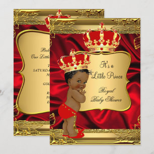 Convites Chuva de Bebê Príncipe Afro-Americano Dourado Verm