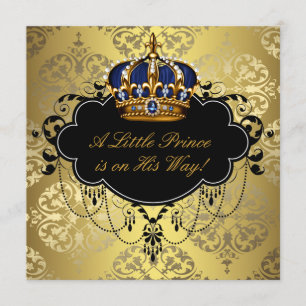 Convites Chuva de Bebe Príncipe Azul Marinho Preto Dourado