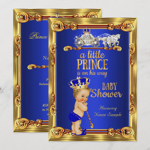 Convites Chuva de Bebê Príncipe Azul Real Carruagem Loira