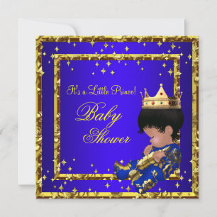 Convites Chuva de Bebê Príncipe Azul Real Dourado Coroa Men
