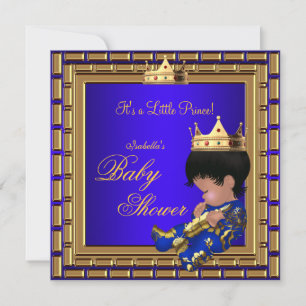 Convites Chuva de Bebê Príncipe Azul Real Dourado Coroa Men