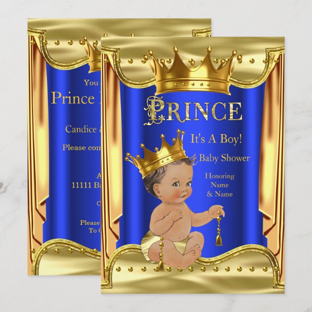 Convites Chuva de Bebe Príncipe Azul Real Menino Morena Dou (Frente/Verso)
