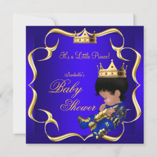 Convites Chuva de Bebê Príncipe Azul Royal Dourado Coroa Me