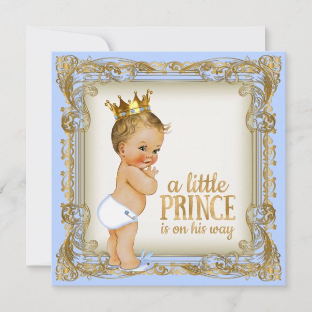 Convites Chuva De Bebê Príncipe Bebê Azul Dourado Príncipe (Frente)