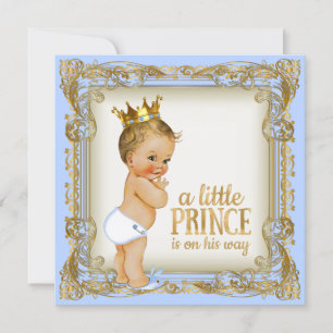 Convites Chuva De Bebê Príncipe Bebê Azul Dourado Príncipe