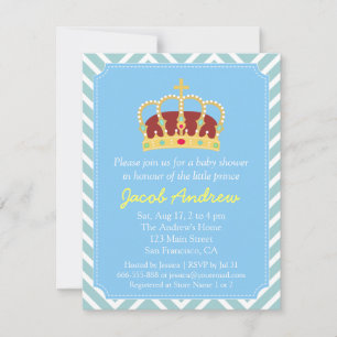 Convites Chuva de Bebê Príncipe Coroa Azul Branco Chevron