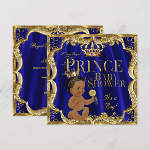 Convites Chuva de Bebe Príncipe Coroa Dourada Azul Real Étn
