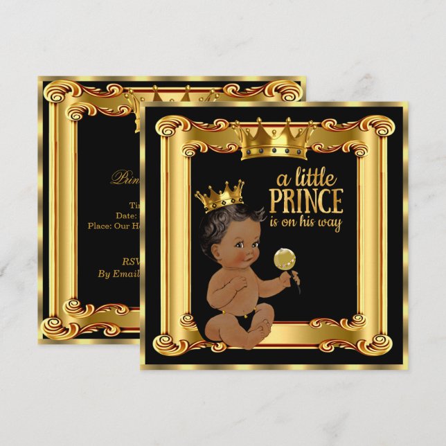 Convites Chuva de Bebê Príncipe Dourado Falso Folha Preto É (Frente/Verso)