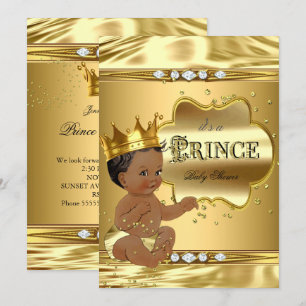 Convites Chuva de Bebê Príncipe Dourado Folheado a Ouro Men