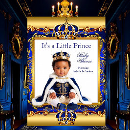 Convites Chuva de Bebe Príncipe Étnico Azul Real Ornamentad
