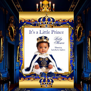 Convites Chuva de Bebe Príncipe Étnico Azul Real Ornamentad