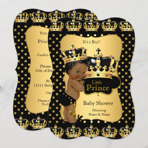 Convites Chuva de Bebê Príncipe Étnico Preto e Dourado com 