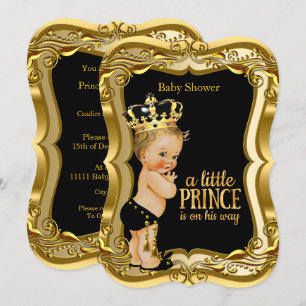 Convites Chuva de Bebe Príncipe Loirinho Preto Dourado