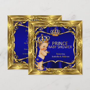 Convites Chuva de Bebê Príncipe Menino Azul Ornate Dourado