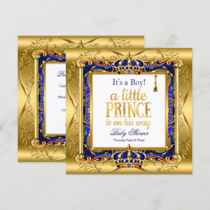 Convites Chuva de Bebê Príncipe Menino Azul Ornate Dourado