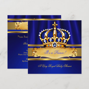 Convites Chuva de Bebê Príncipe Menino Azul Real Dourado