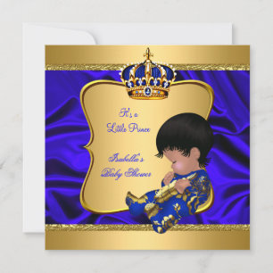 Convites Chuva de Bebê Príncipe Menino Azul Seda Afro-Ameri