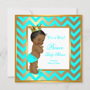 Convites Chuva de Bebê Príncipe Menino Dourado Azul Turques