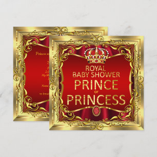 Convites Chuva de Bebê Príncipe ou Princesa Vermelho Dourad