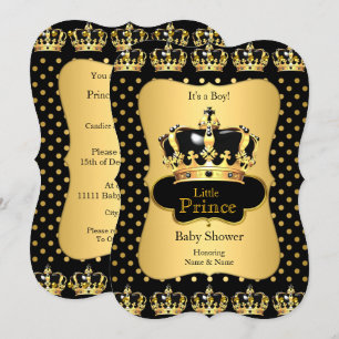 Convites Chuva de Bebê Príncipe Preto Dourado Bolinha