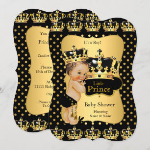 Convites Chuva de Bebê Príncipe Preto Dourado Bolinhas More
