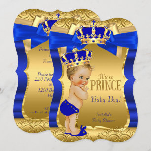 Convites Chuva de Bebê Príncipe Real Azul Dourado Arco Loir