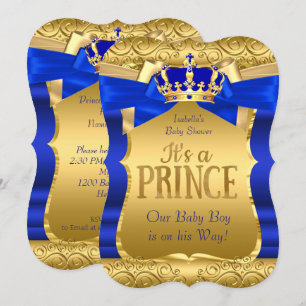 Convites Chuva de Bebê Príncipe Real Azul Dourado Arco Meni