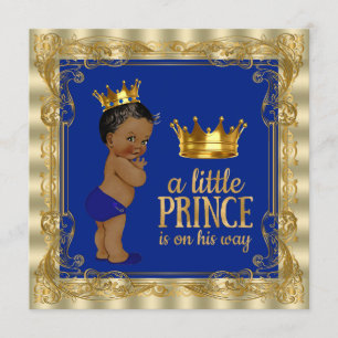 Convites Chuva de Bebê Príncipe Real Azul Étnico Dourado