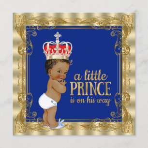 Convites Chuva de Bebê Príncipe Real Azul Étnico Dourado