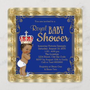 Convites Chuva de Bebê Príncipe Real Azul Étnico Dourado