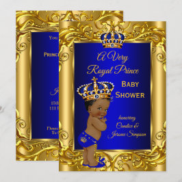 Convites Chuva de bebê Príncipe Real Azul royal dourado étn