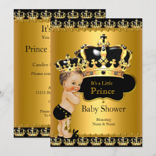 Convites Chuva de Bebe Príncipe Real Preto Dourado Morena