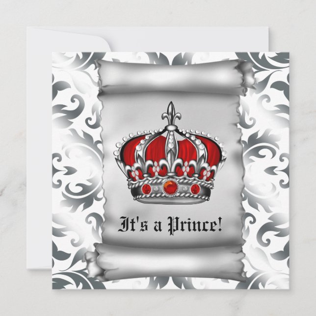 Convites Chuva de Bebê Príncipe Real Vermelho Regal (Frente)