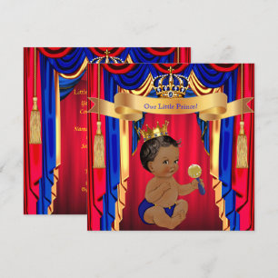 Convites Chuva de Bebê Príncipe Vermelho Azul Dourado Étnic