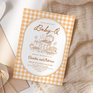 Convites Chuva de Bebê Q Churrasco Baby Shower Xadrez Laran
