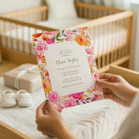 Chuva de Bebê Quadro Floral Laranja Rosa Colorido