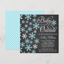 Convites Chuva de Bebê Quadro Negro Azul "Bebê Está Frio Lá