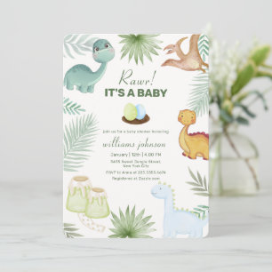 Convites Chuva de Bebê Rawr Vulcão Tropical Dinosaur