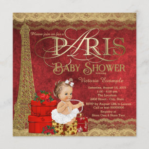 Convites Chuva de Bebê Red Gold Paris