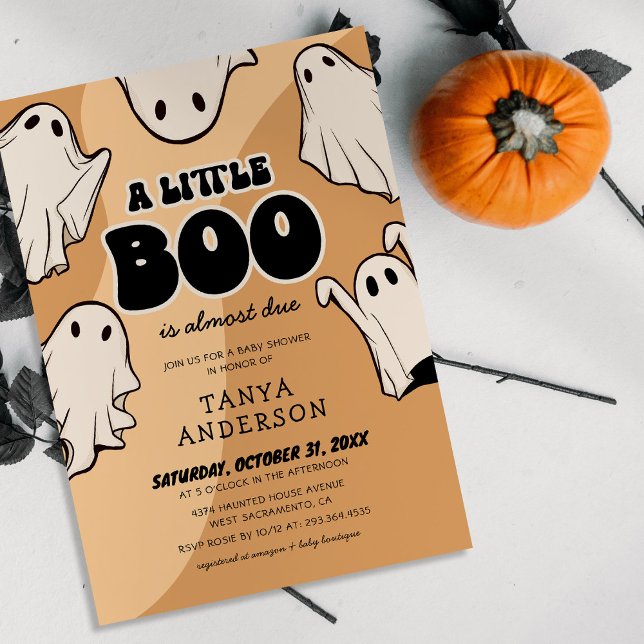 Convites Chuva de Bebê Retro de Halloween Little Boo (Criador carregado)