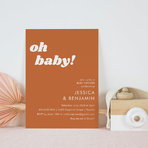Convites Chuva de Bebê Retro Moderna Terracota Laranja Quei