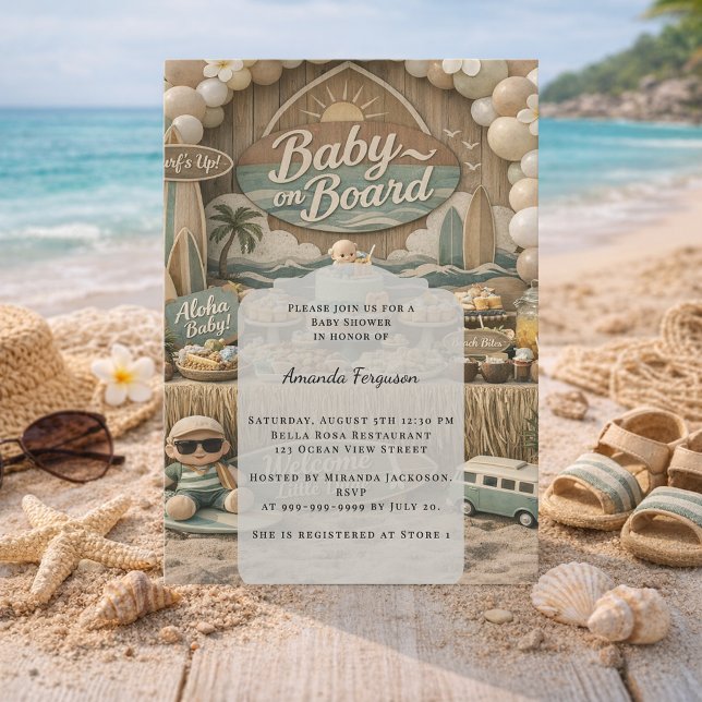 Convites Chuva de Bebê retrô na praia Baby Shower (Criador carregado)