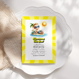 Convites Chuva de Bebê Retro Sunny Beach "Aqui Vem o Filho"