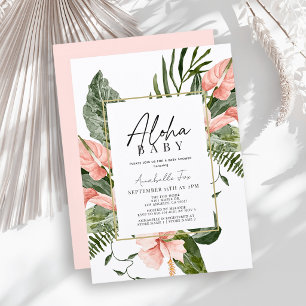 Convites Chuva de Bebê Rosa Aloha Floral Tropical Baby Show
