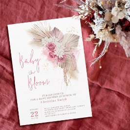 Convites Chuva de Bebê Rosa Boho Flores Rosas Aquarela