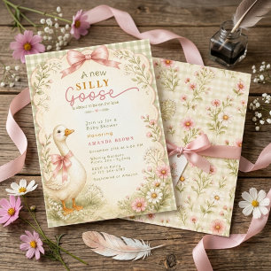 Convites Chuva de Bebê Rosa Coquette Silly Goose Vintage