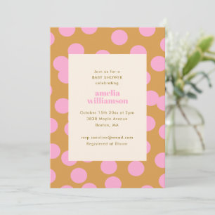 Convites Chuva de Bebê Rosa Dourado com Bolinhas Retrô Mode