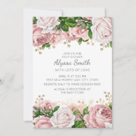 Convites Chuva de Bebê Rosa Dourado Floral