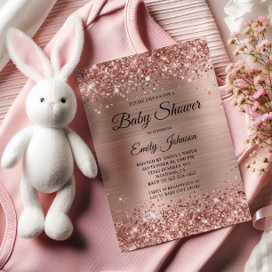 Convites Chuva de Bebê Rosa Dourado Glittery Folha Adorno R